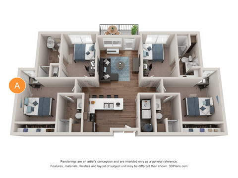 Floor plan for 4 beds, 4 baths, 190 sqft